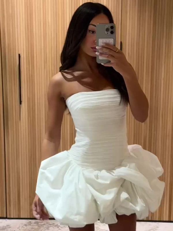 Tube Top High Waist Pleated Tutu Mini Dress