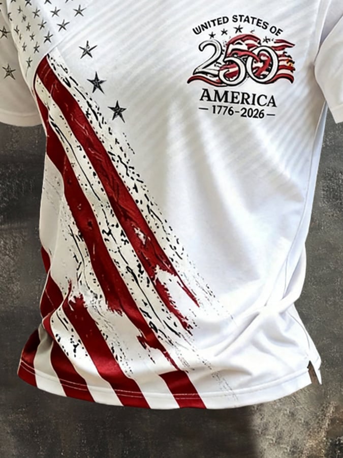Men's Retro Independence Day Patriot Crew Neck T-Shirt