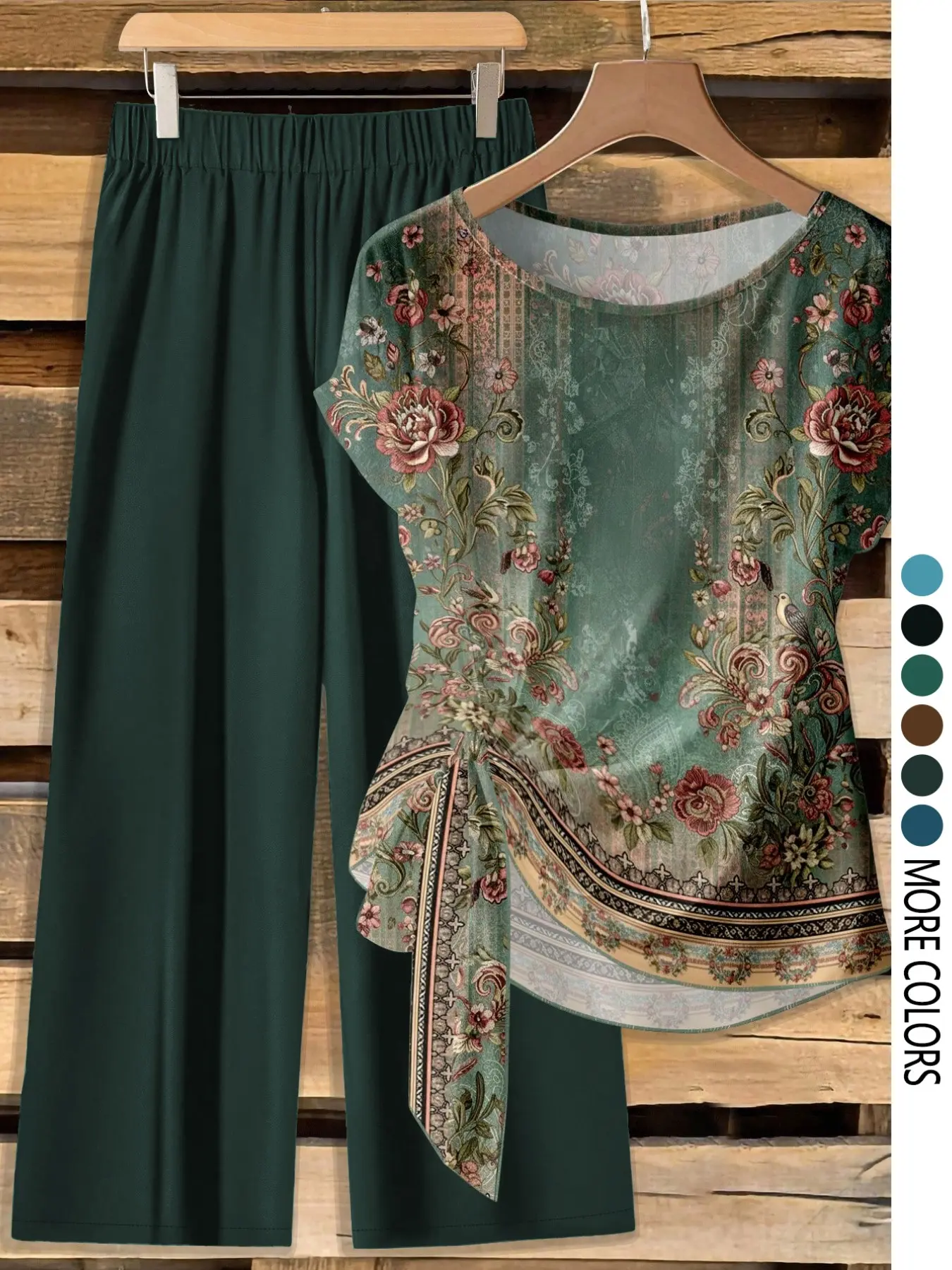 Women's Casual Printed Necktie Shirt and Loose Straight Pants Set