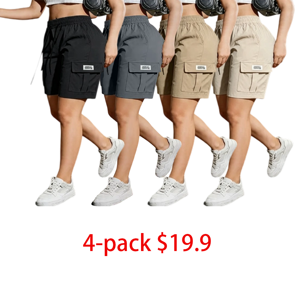 Last Chance Special! 8 Pieces for $24.9, Today Only! Women's Summer Casual Cargo Shorts – Drawstring Waist, Large Patch Pockets, Solid-Color, Perfect for Outdoor Leisure, Sports & Everyday Wear – Great Gift for Girlfriend
