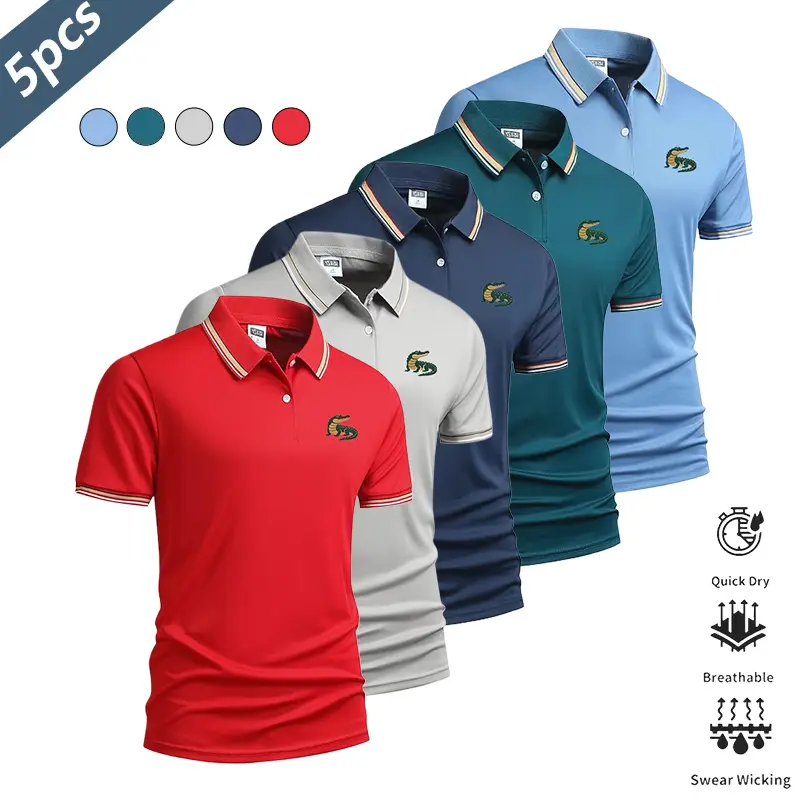 Men's Crocodile-Texture Polo Shirt—Lightweight, Quick-Drying, and Breathable Short-Sleeve Collared T-Shirt for Summer