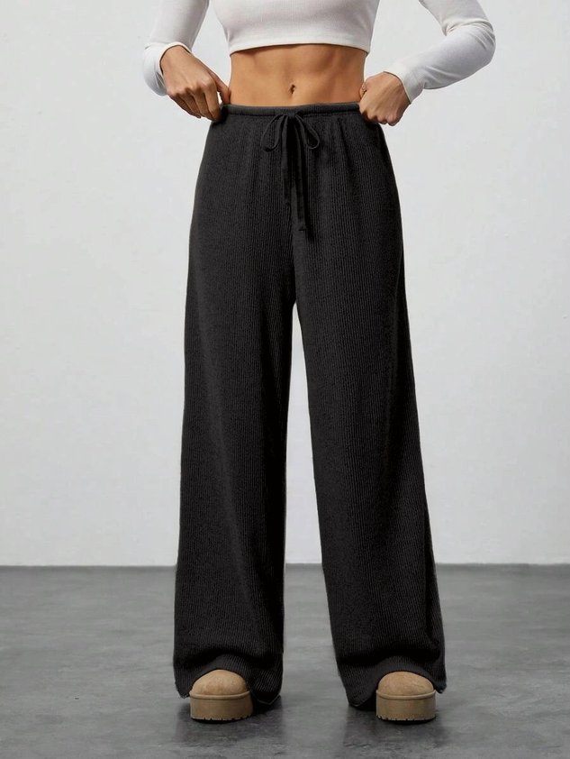 Women's  Elastic Waist H-Line Wide Leg Pants Daily Going Out Pants Khaki Casual Split Joint Plain Spring/Fall Pants