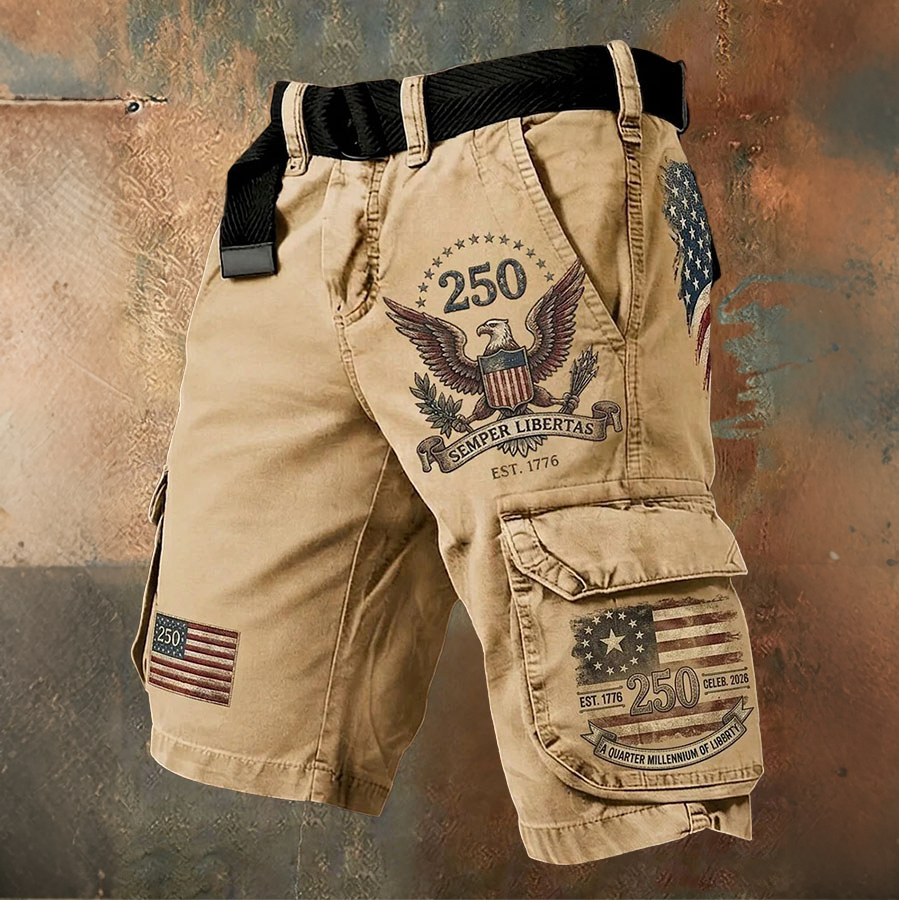 Men'S 250Th Anniversary Celebration Of American Independence Day Retro Work Shorts (Belt Not Included)