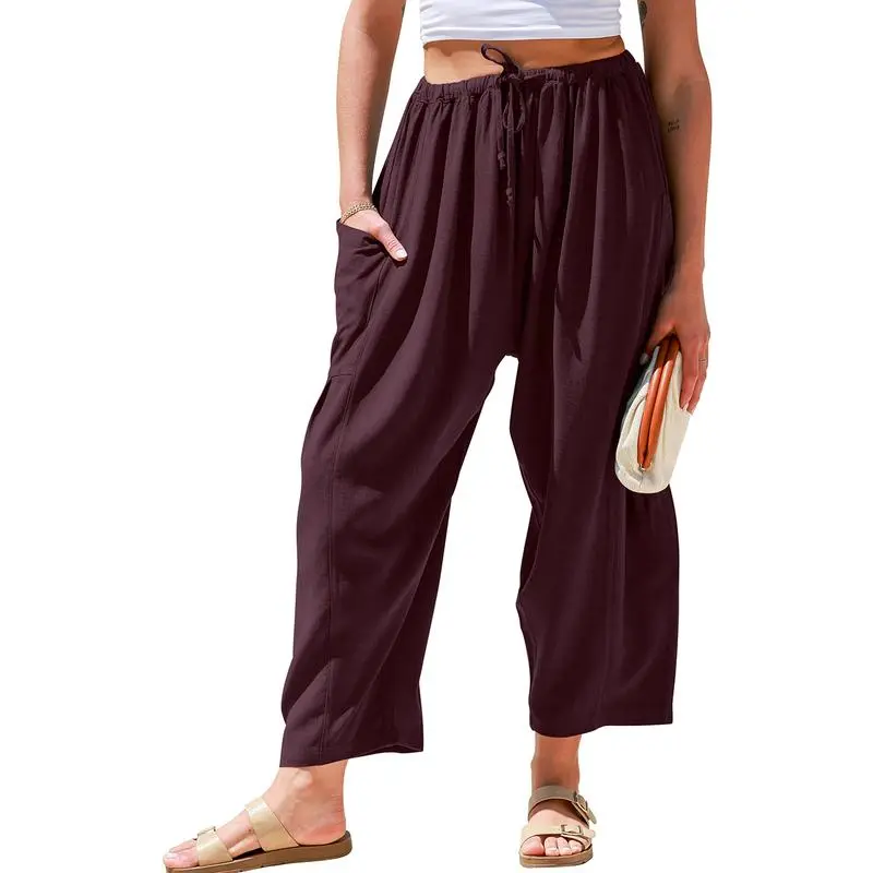 Womens Linen Wide Leg Pants
