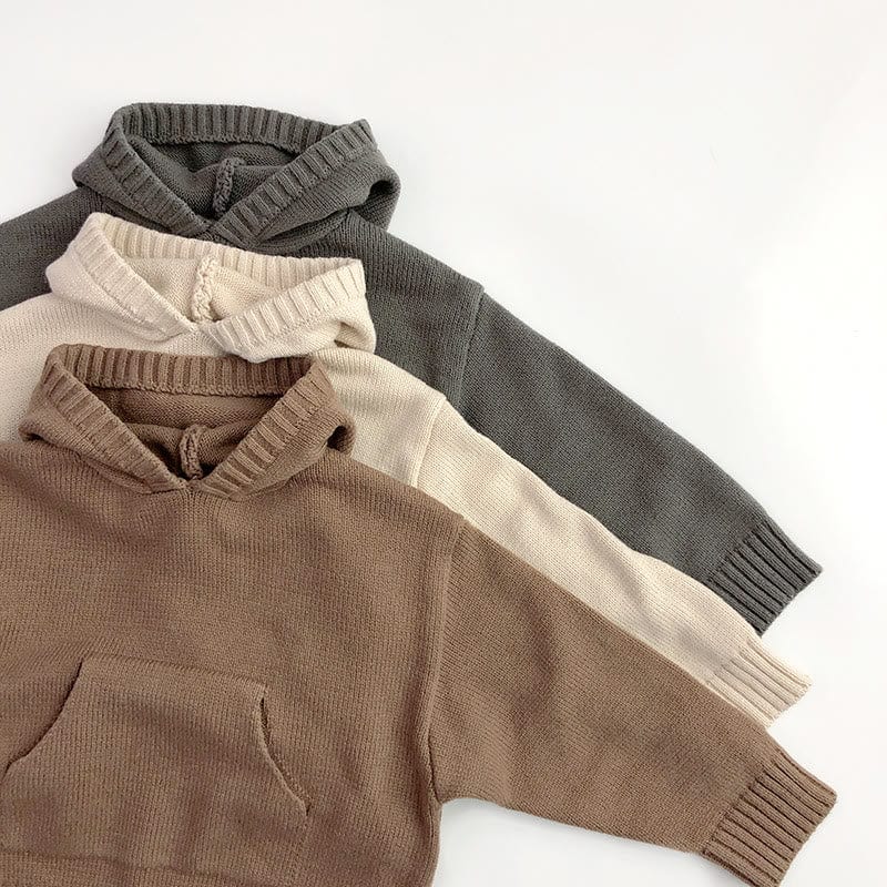 Toddler Solid Color Hooded Knitted Pocket Sweater