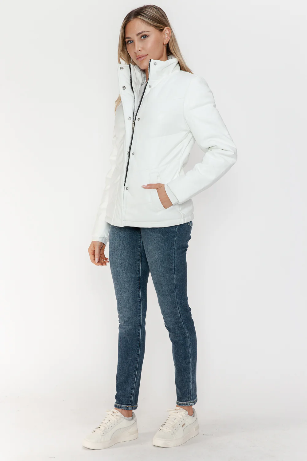 Pocketed Zip Up Turtleneck Puffer Jacket