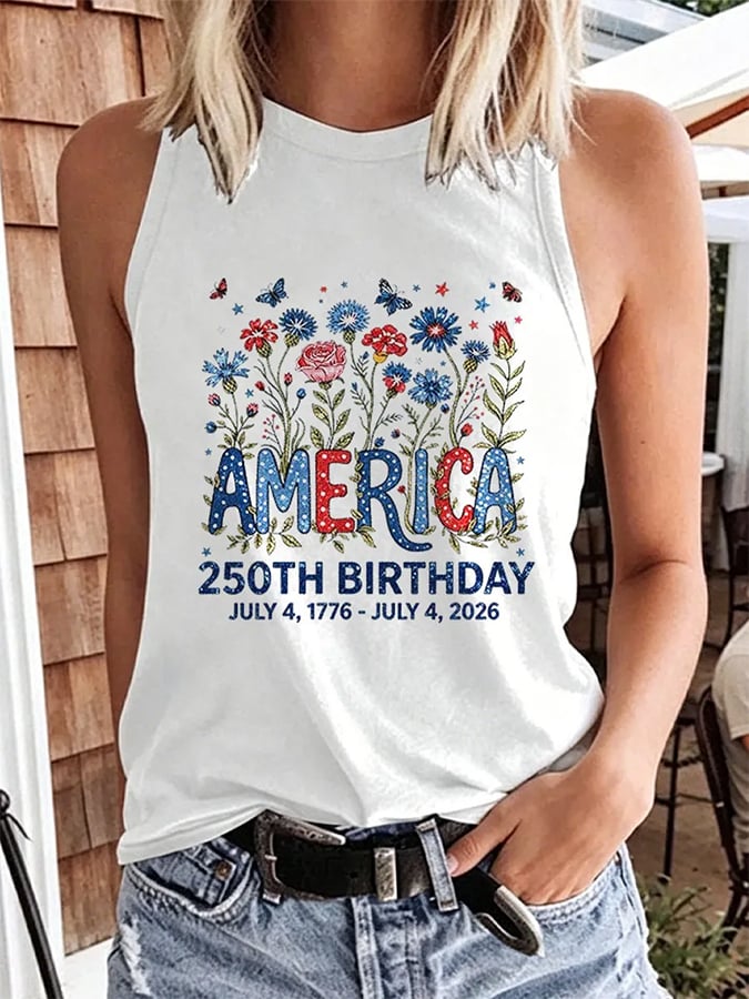 Women's 250 Years Of Freedom Flower Art Print  Top