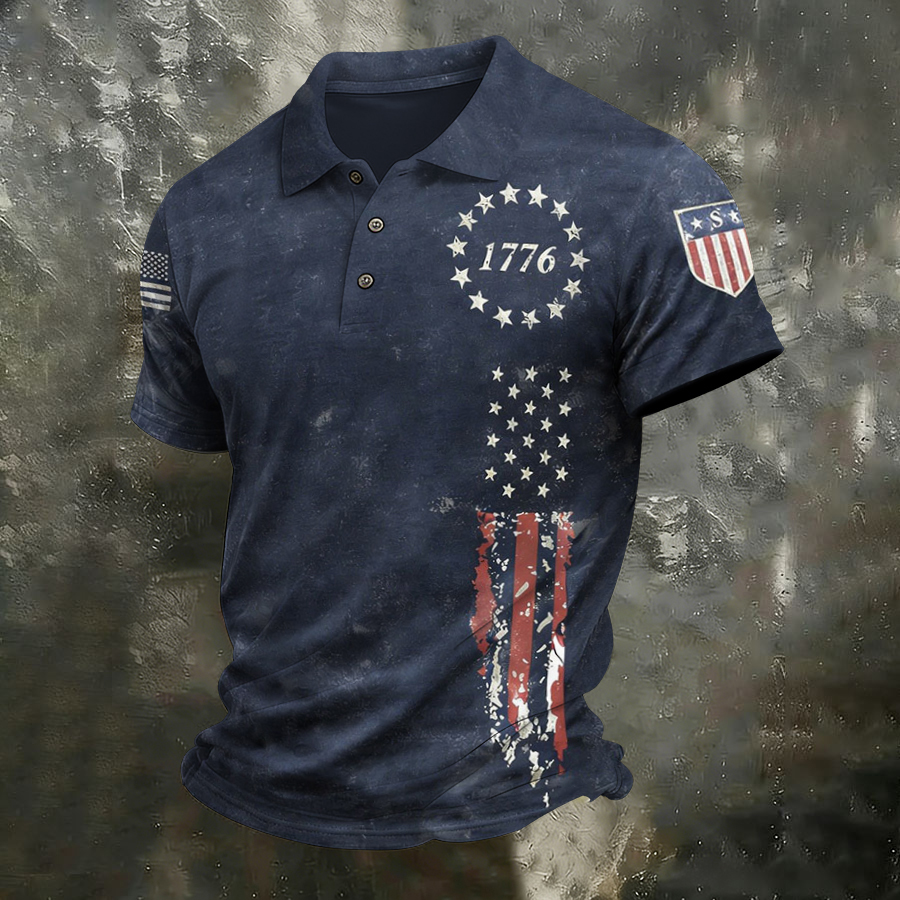 Men'S Independence Day 250Th Anniversary Printed Polo Shirt Short Sleeve