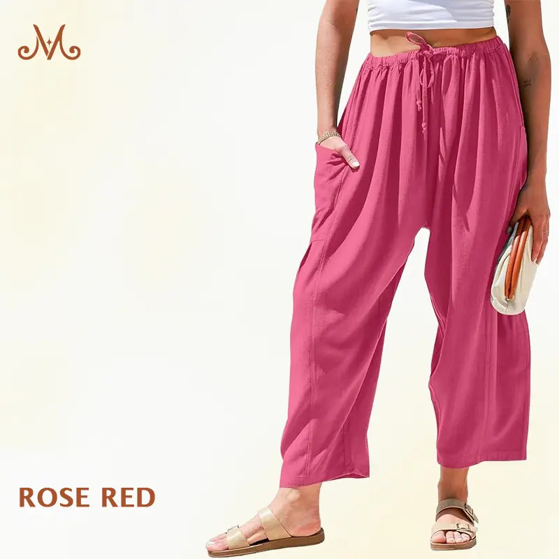 Women Comfort Lightweight Linen Wide Leg Cargo Pants