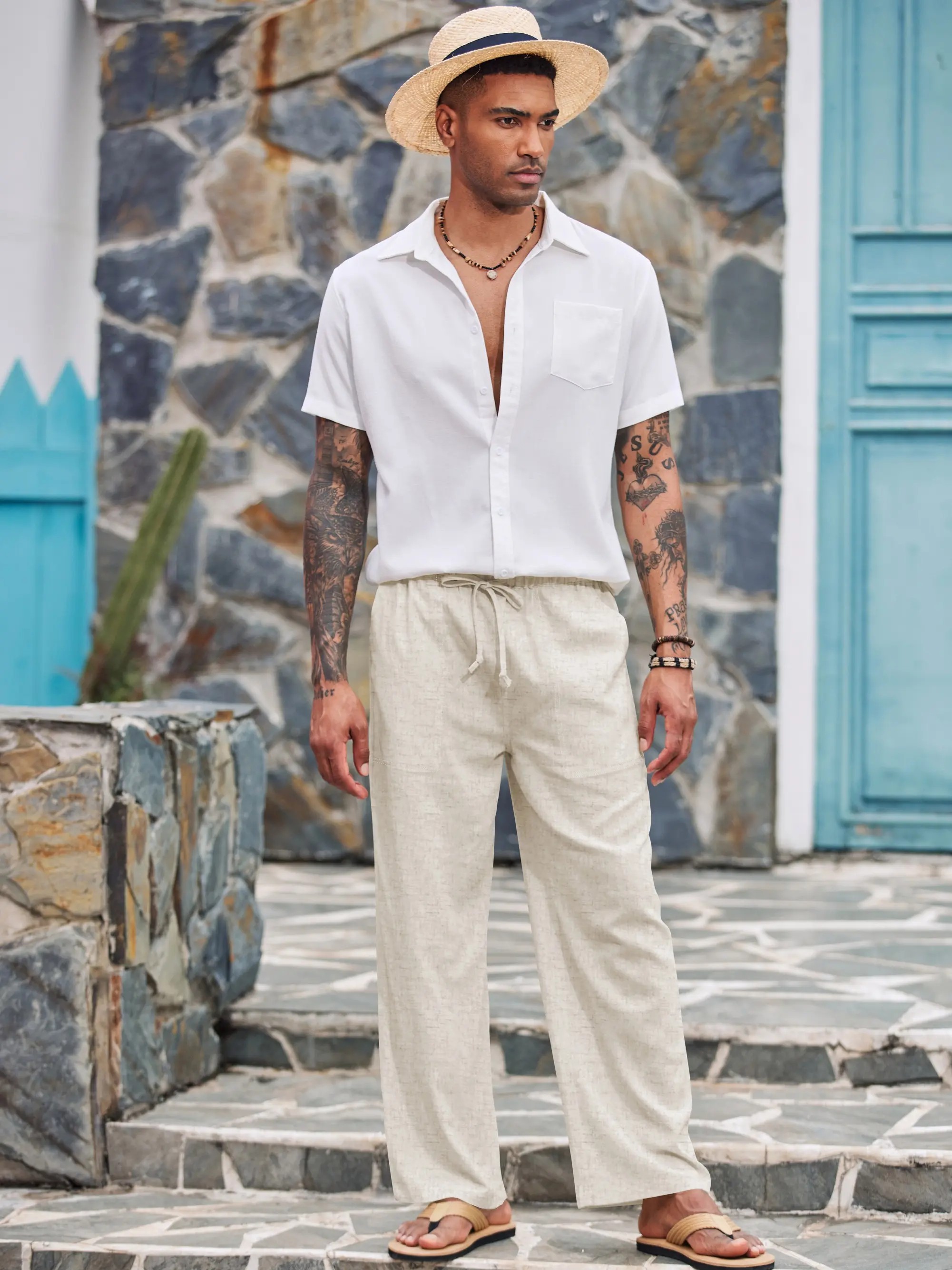 New York Fashion Week Linen Yoga Elastic Beach Vacation Pants Cotton Fabric Bottom