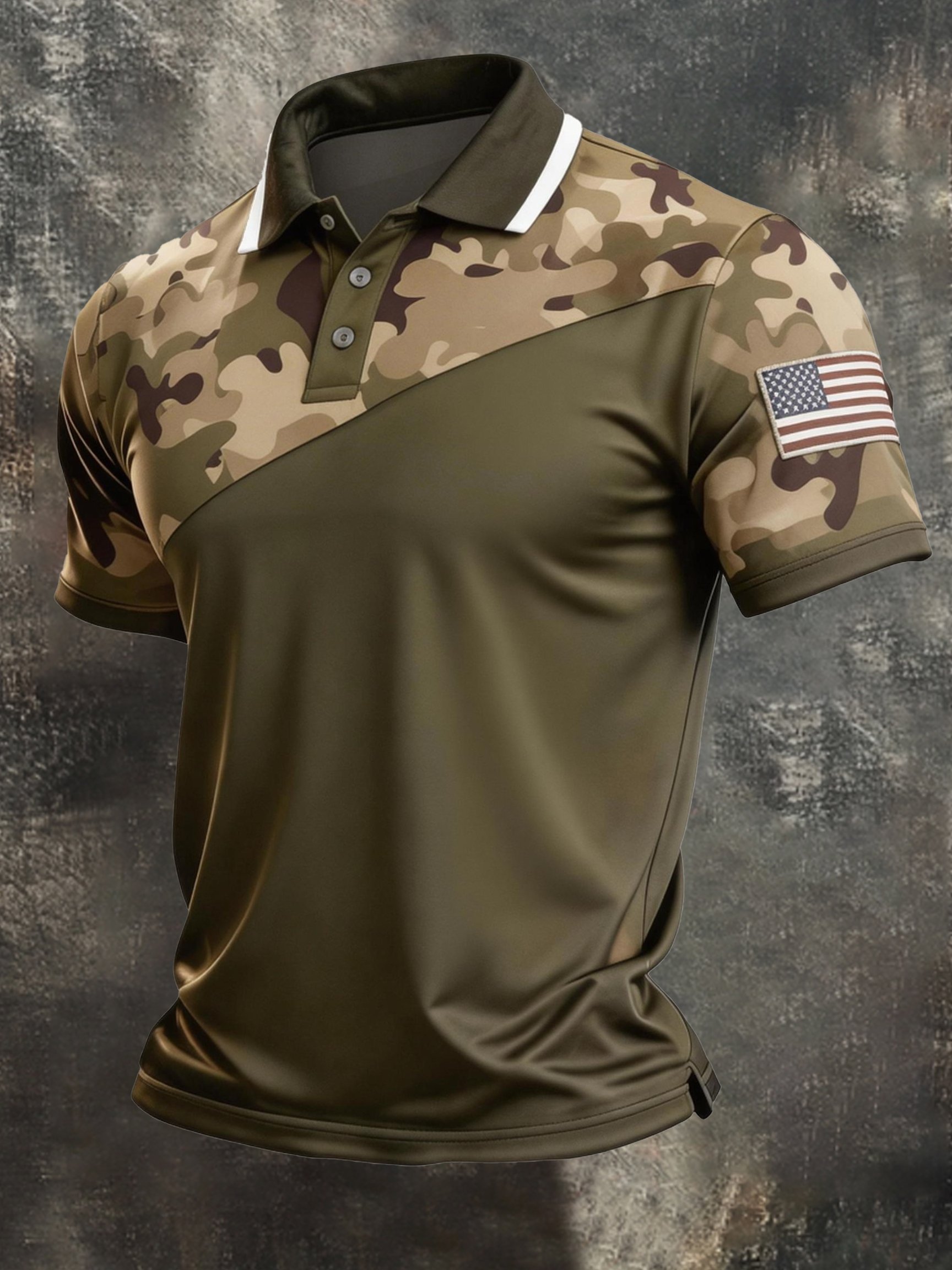 Men's Retro Patriot Color Block Polo Collar Short Sleeve