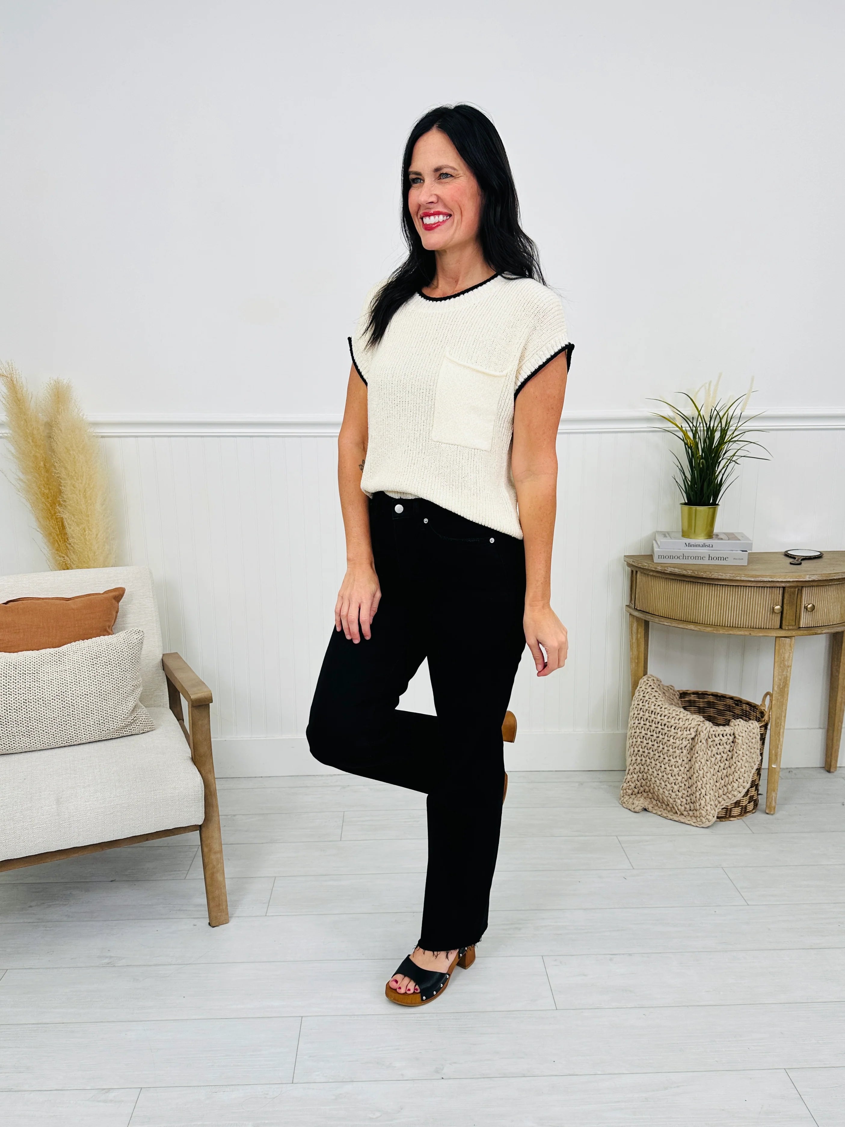 Fade To Black Tummy Control Slim Wide Leg Black Jeans