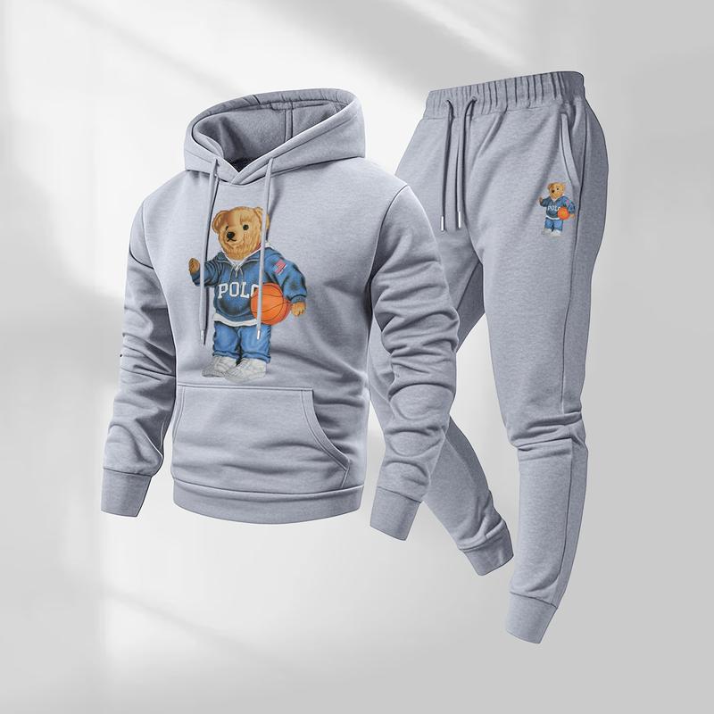 Men's Letter Print Hoodie & Track Pants Set for Fall/Winter