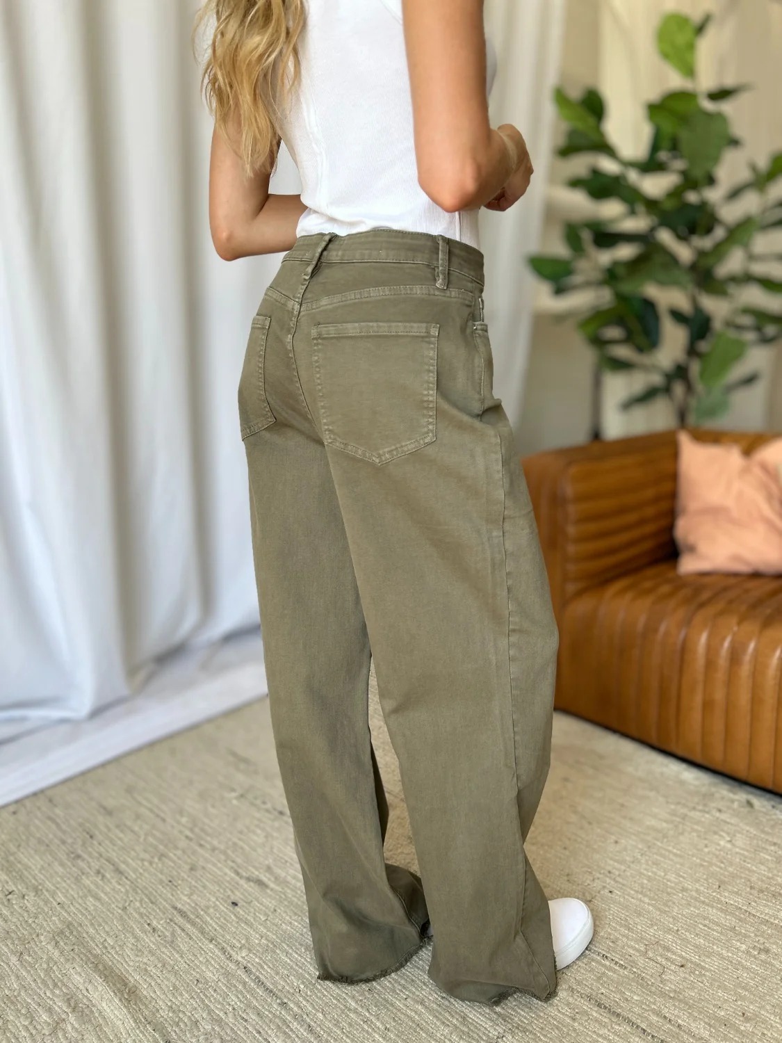 Full Size High Rise Garment Dye Wide Leg  Jeans