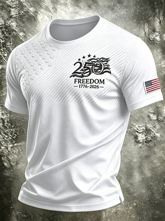 Men's Retro Independence Day Patriot Crew Neck T-Shirt