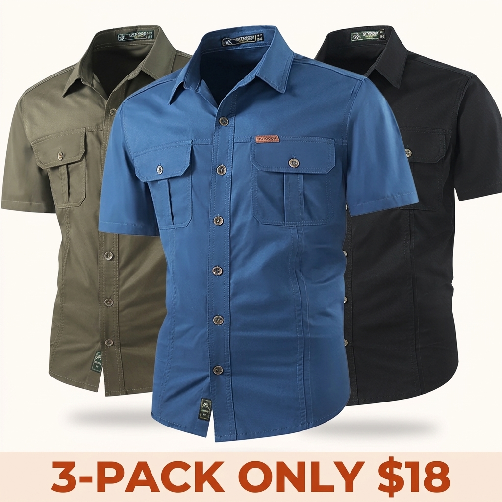 Lightweight, multi-pocket short-sleeve utility shirt for summer outdoor leisure.