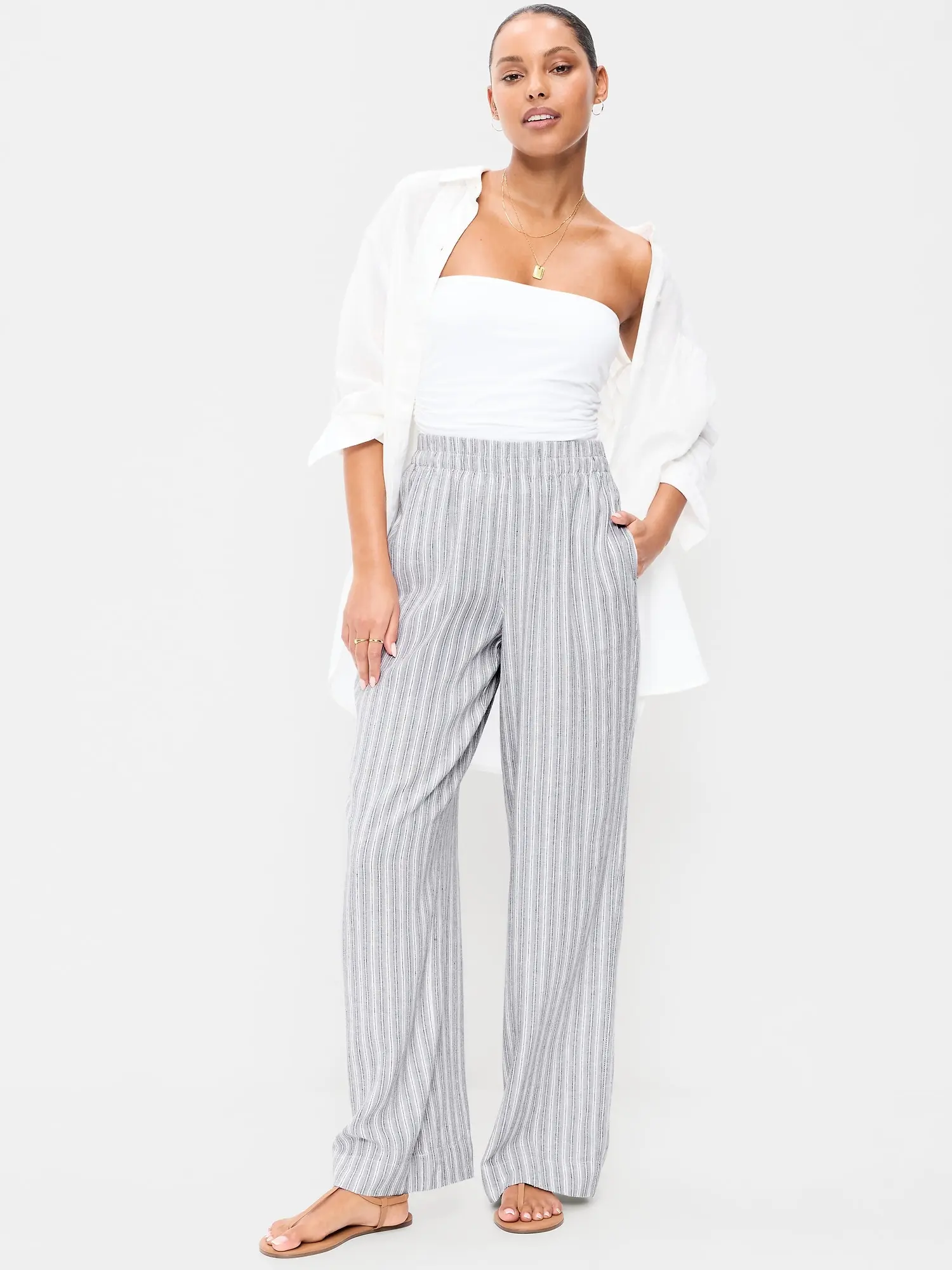 Old Navy Women's High-Waisted Linen-Blend Wide-Leg Pants