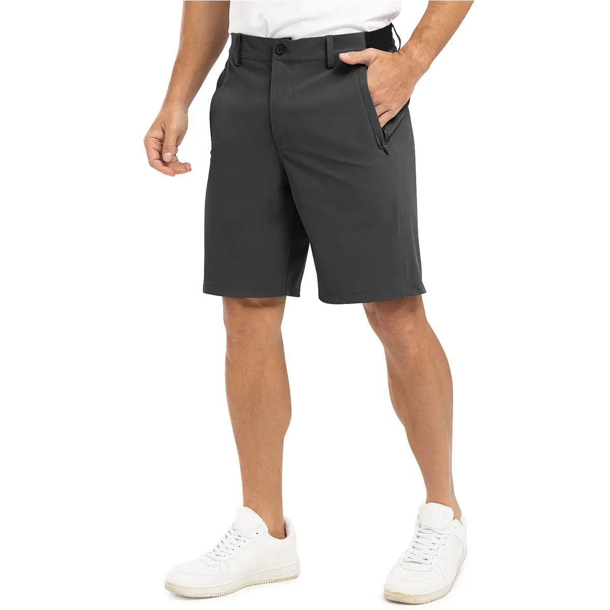 Men's 4-Way Stretch Shorts Quick Dry Casual Work Golf Pants Lightweight Breathable Zip Pockets Pants Summer Outdoor Bottoms