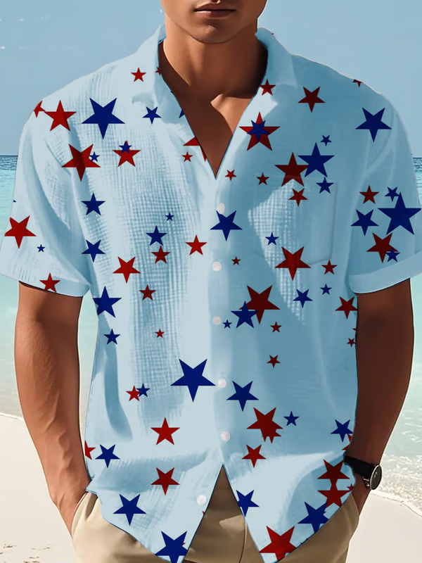 Men's Independence Day Star Pattern Classic Short Sleeve Shirt