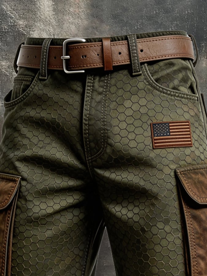 Men's Retro Patriotic Outdoor Multi-Pocket Functional Cargo Shorts