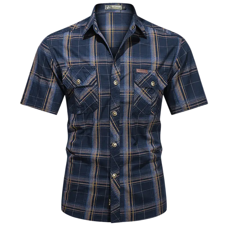 Men's Summer 100% Pure Cotton Plaid Short-Sleeve Shirt