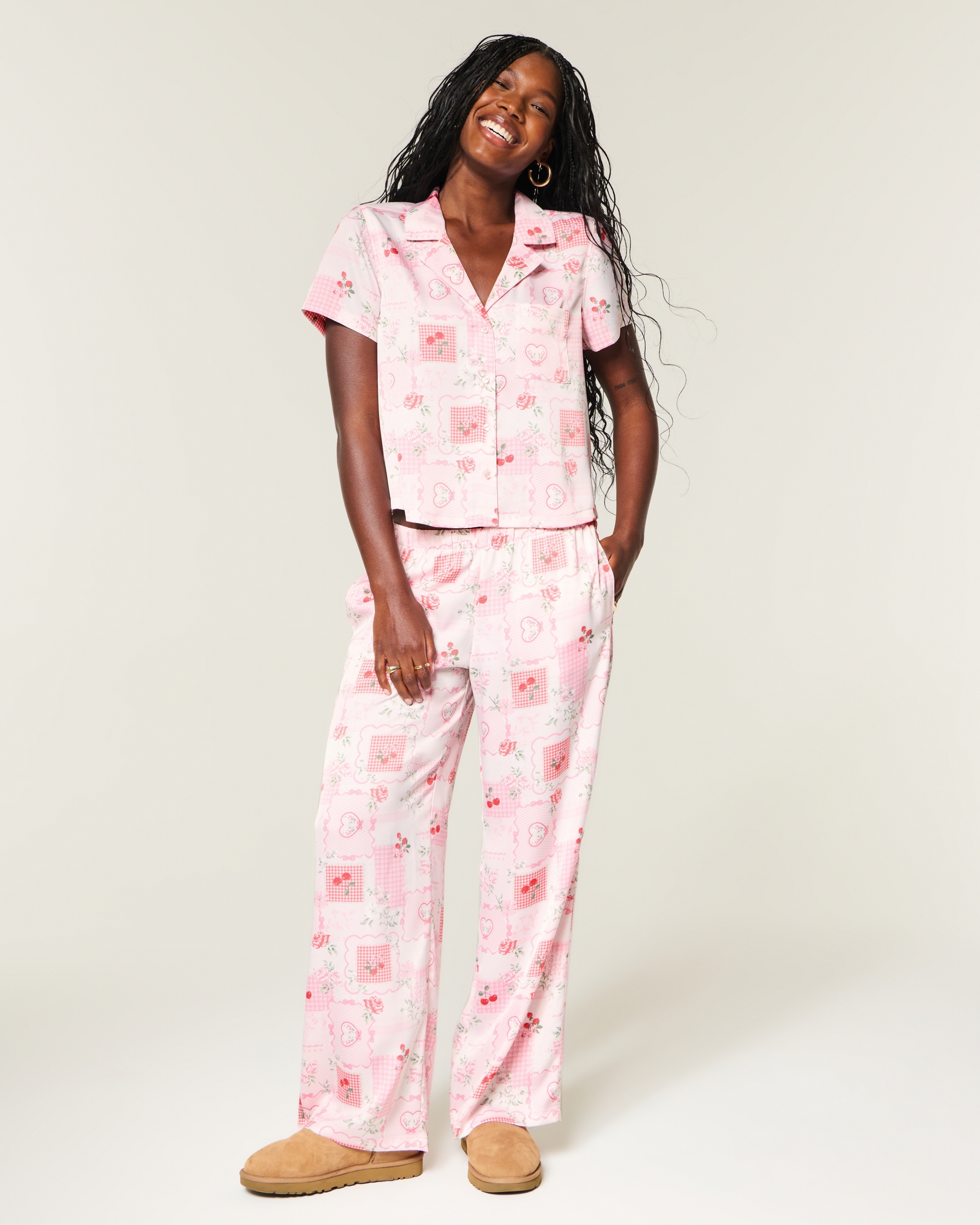 Patchwork Pattern Wide-Leg Pants