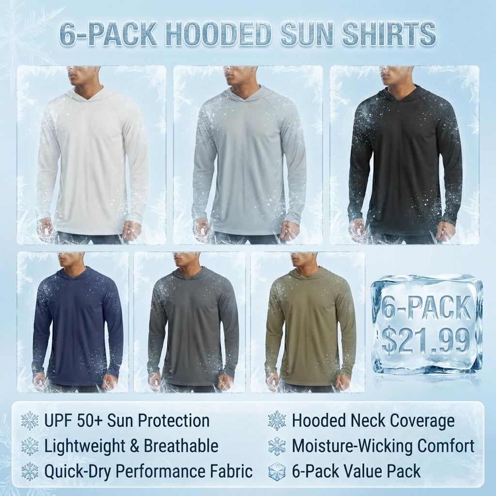 Men's Quick-Dry Hooded Work Shirts 6-Pack – Stay Cool & Protected All Day