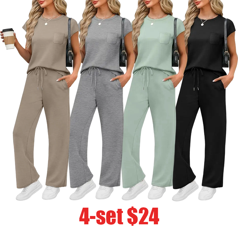Women's 2 Piece Sets – Casual Summer Travel Vacation Outfits Cap Sleeve Lounge Set Chic Crewneck Soft Silky Breathable Clothes