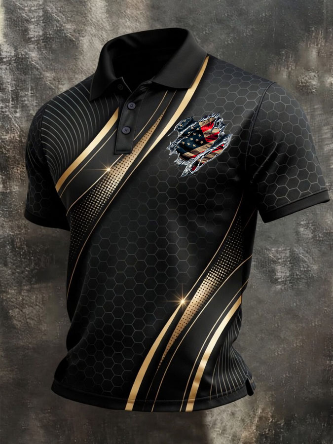 Men'S American Independence Day Printed Casual Polo Shirt