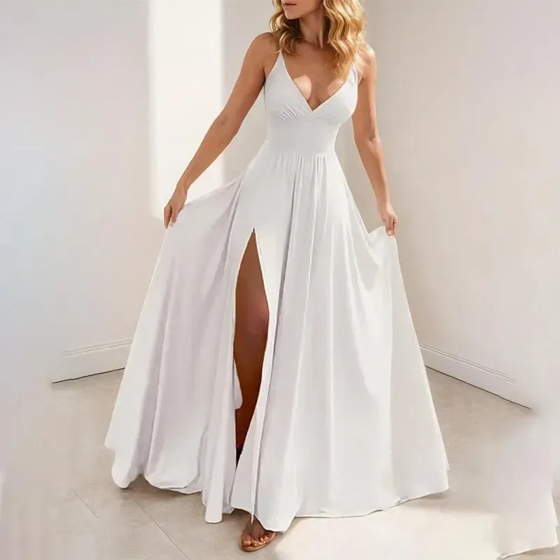 2026 Spring New Arrivals: Women's Strappy Dress—A Stylish, Sexy, Solid-Color Dress with a Slit