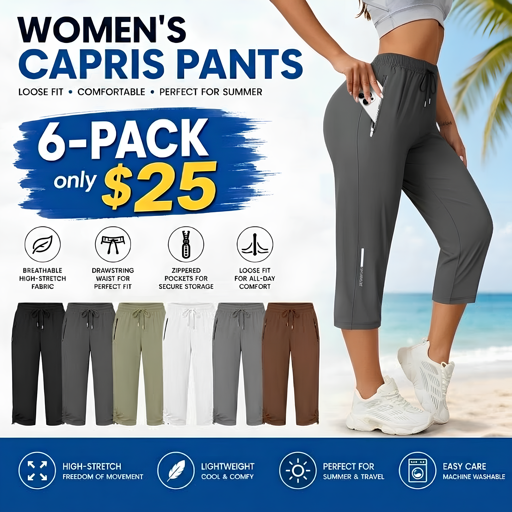 ✨✨ MAY SALE |  women’s ice silk breathable high-stretch capri pants -100%Cotton✨