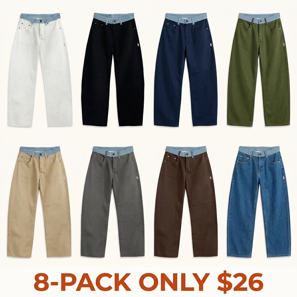 Adjustable low-rise loose straight-leg jeans