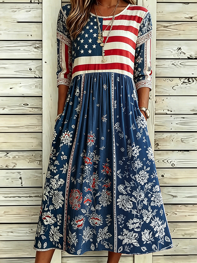 Women'S Flag Floral Print Dress