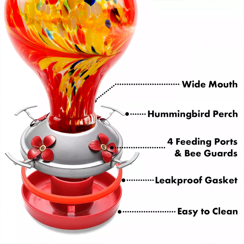 Hand Blown Glass Hummingbird Feeder  - 32 Ounces