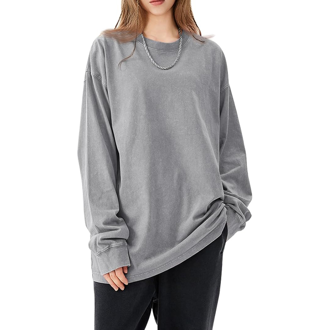 Unisex Oversized Vintage Acid Wash Tee: Long-Sleeve, Baggy Cotton