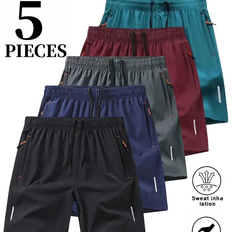 Men’s 5-Pack Quick-Dry Athletic Shorts with Zip Pockets