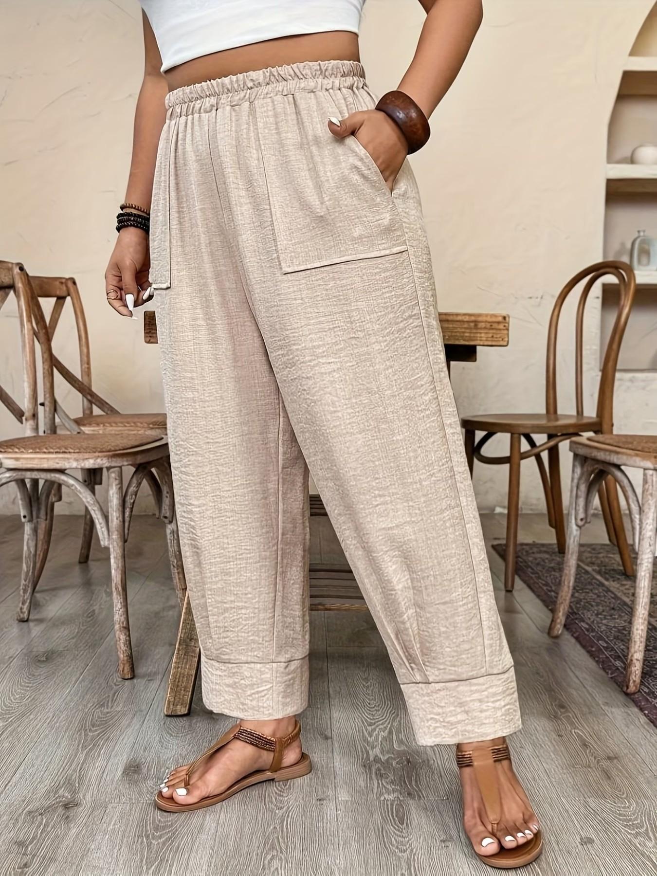 Plus-size casual loose-fit trousers with an elastic waist