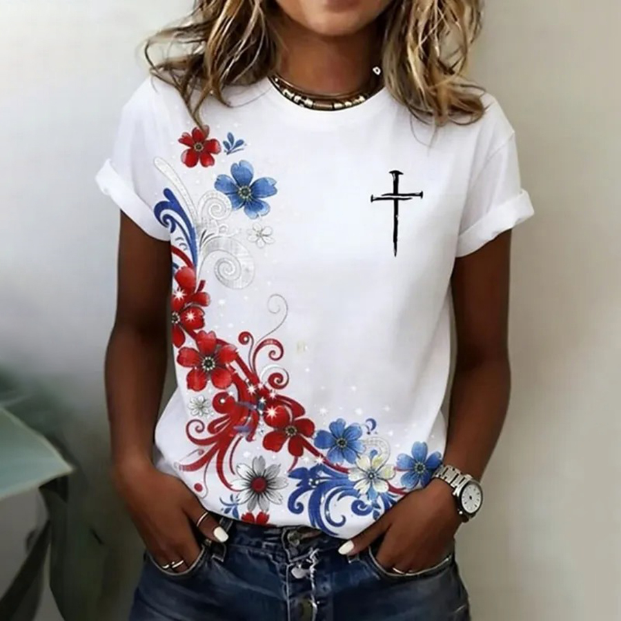 Women's American 250th Anniversary Cross Print T Shirt