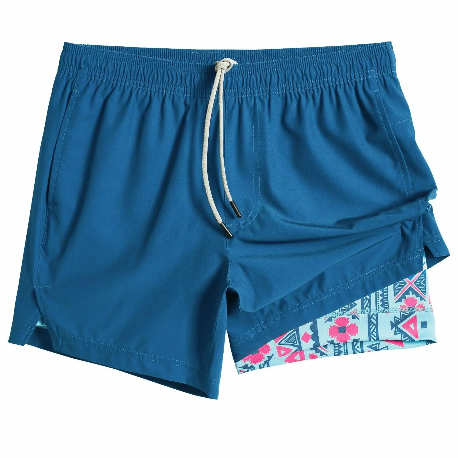2 in 1 Stretch Short Lined Black Mayan Gym Shorts, Breathable Comfort Workout Athletic Training Shorts with Phone Pockets