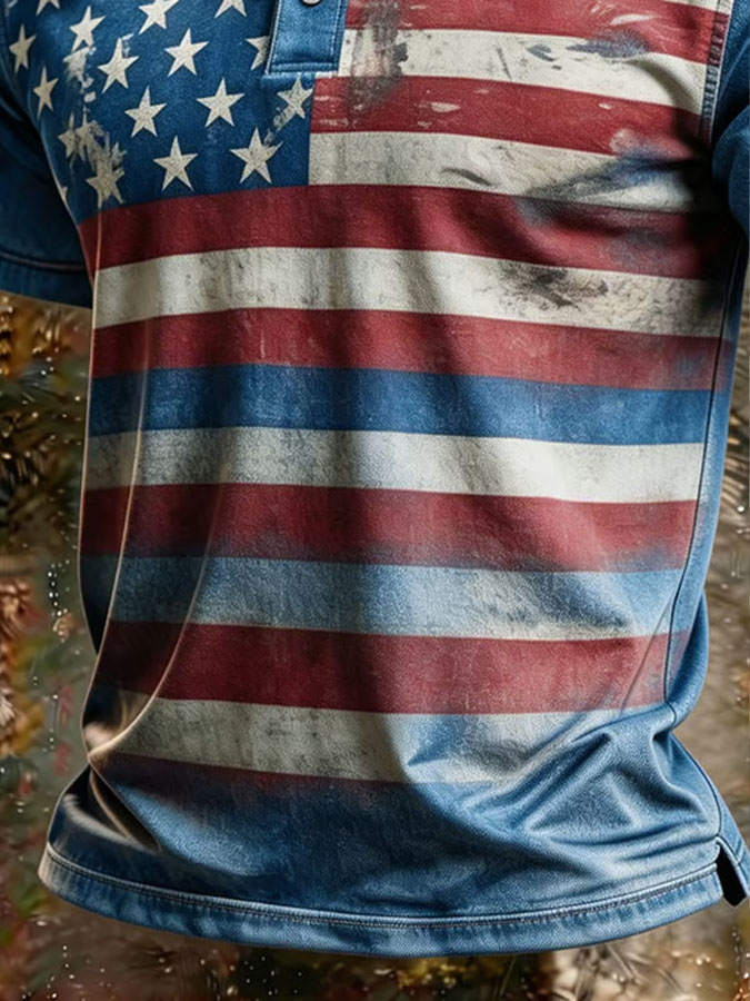 Men'S America Flag Print Casual Polo Shirt