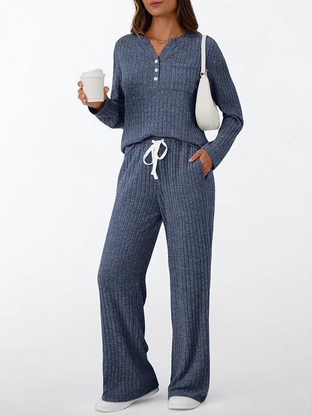 Cotton Plain Casual Two-Piece Set