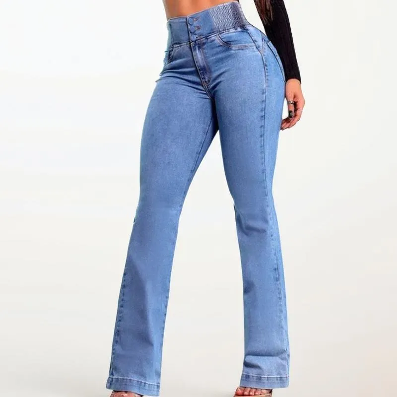 2025 Elastic Waist High Waist Stretch Tights Slightly Flared Hip Lift Denim