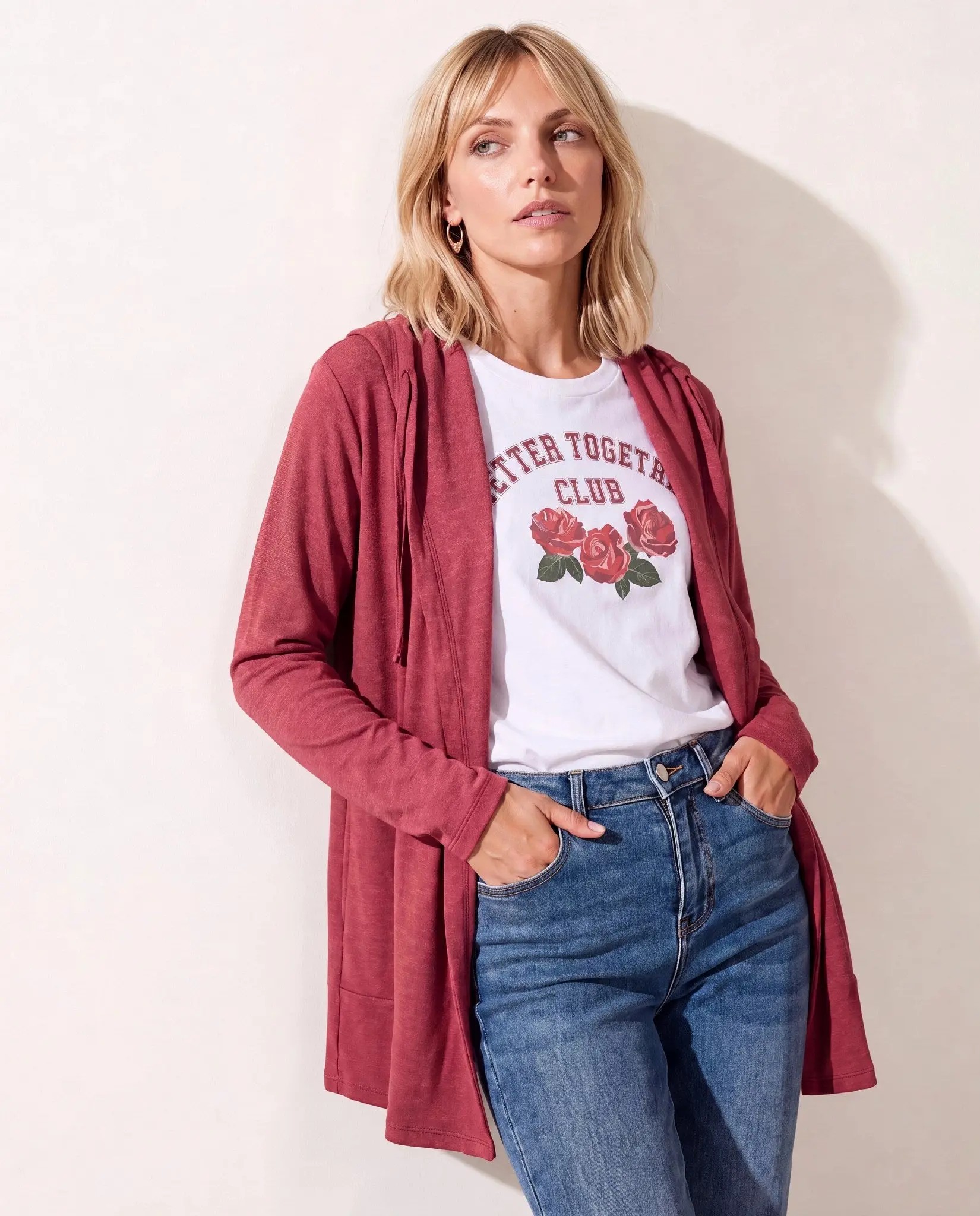 Women's Hooded Open Front Cardigan – Soft Brushed Knit with Pockets