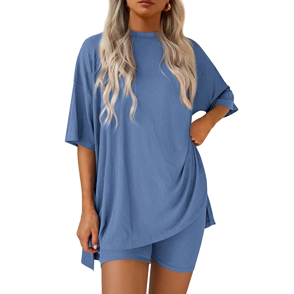 Women 2 Piece Lounge Set Casual Oversized Shirts Biker Shorts