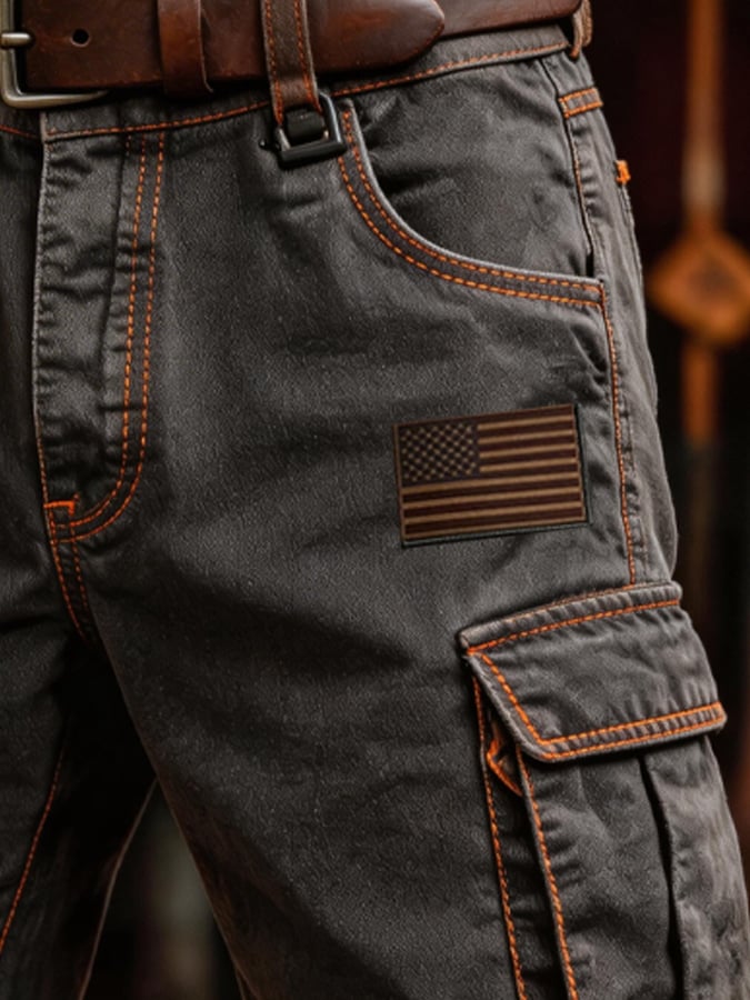 Men's Retro Outdoor Washed & Distressed Multi-Pocket Functional Cargo Shorts