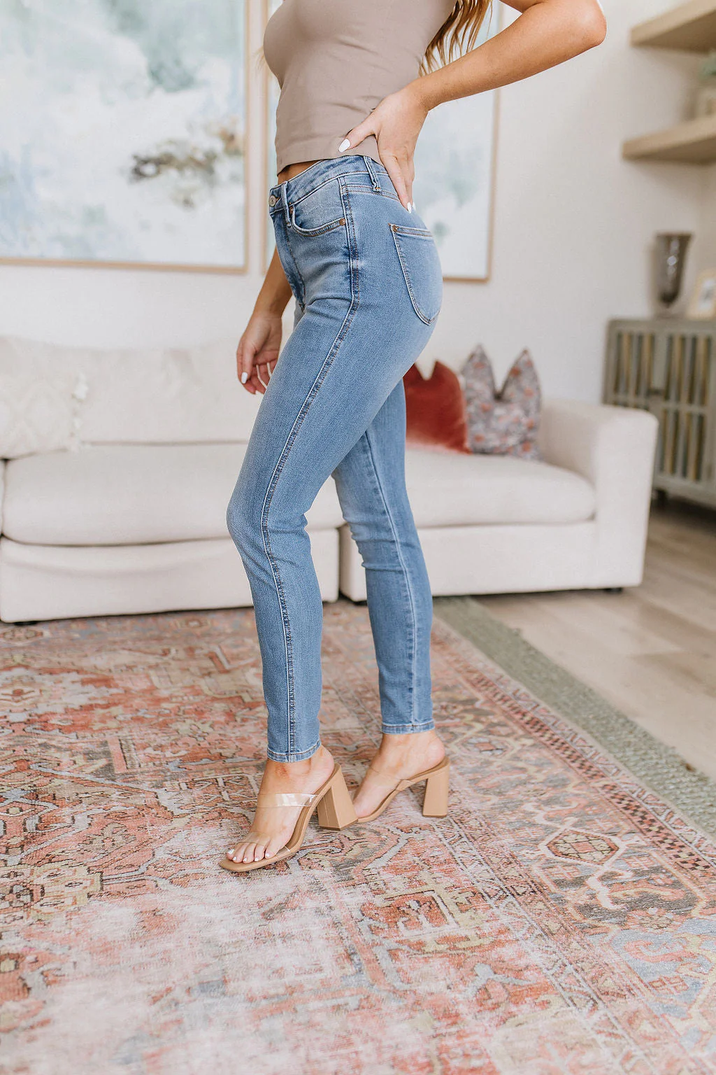 High Rise Control Top Shield Pocket Skinny Jeans
