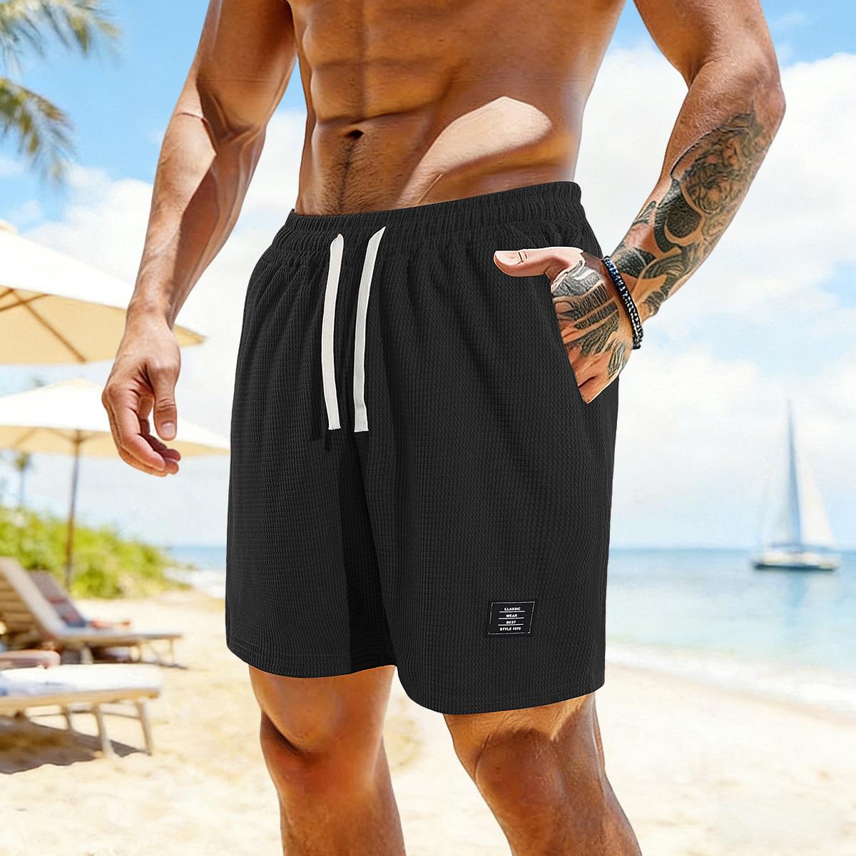 Pack of 4 corduroy shorts, solid color, men’s casual shorts with side pockets and a drawstring elastic waistband