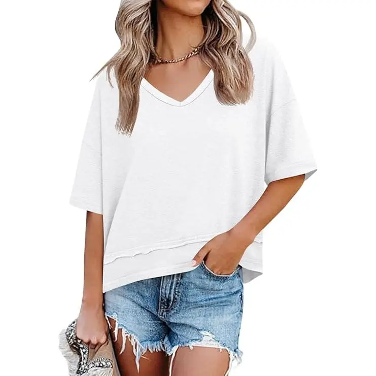 Cicy Bell Women's Summer V-Neck T-Shirt — Premium Blend Fabric, Slimming V-Neck Design