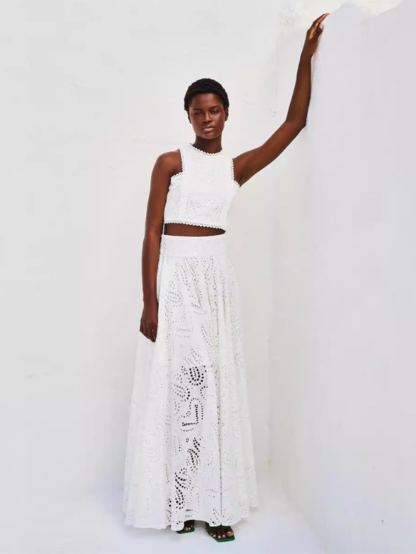 Sleeveless Elegant Lace Two-Piece Maxi Skirt Set