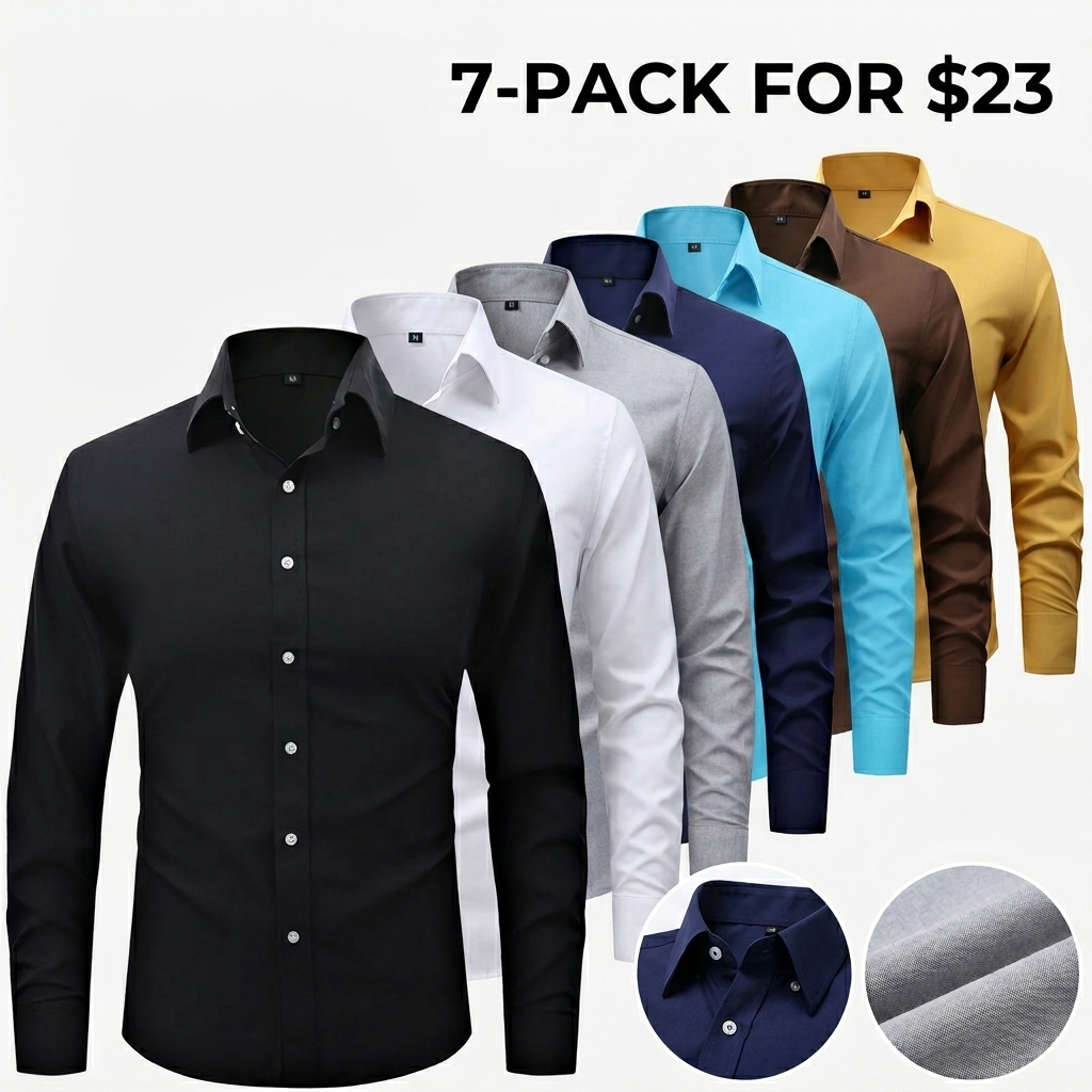 Men’s Classic Lapel Long Sleeve Shirt – 10 Pack